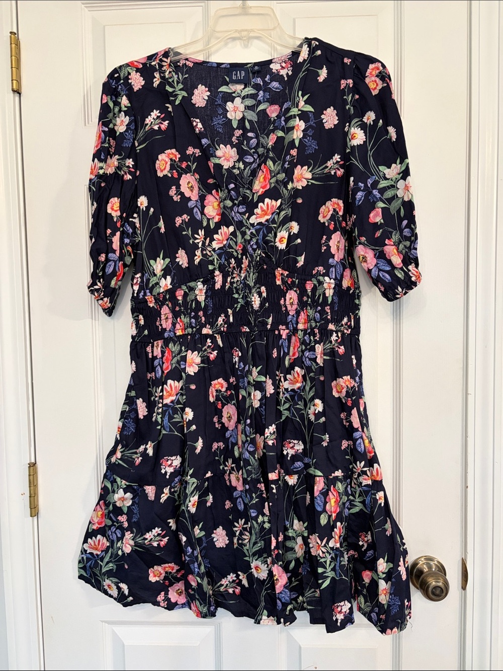 GAP Navy Floral Short Dress with Pink & Green Accents and pockets